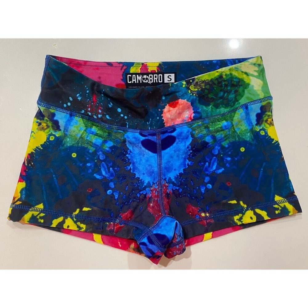 Cambro Women’s size small bright splattered Print Workout Fitted Spanx Shorts